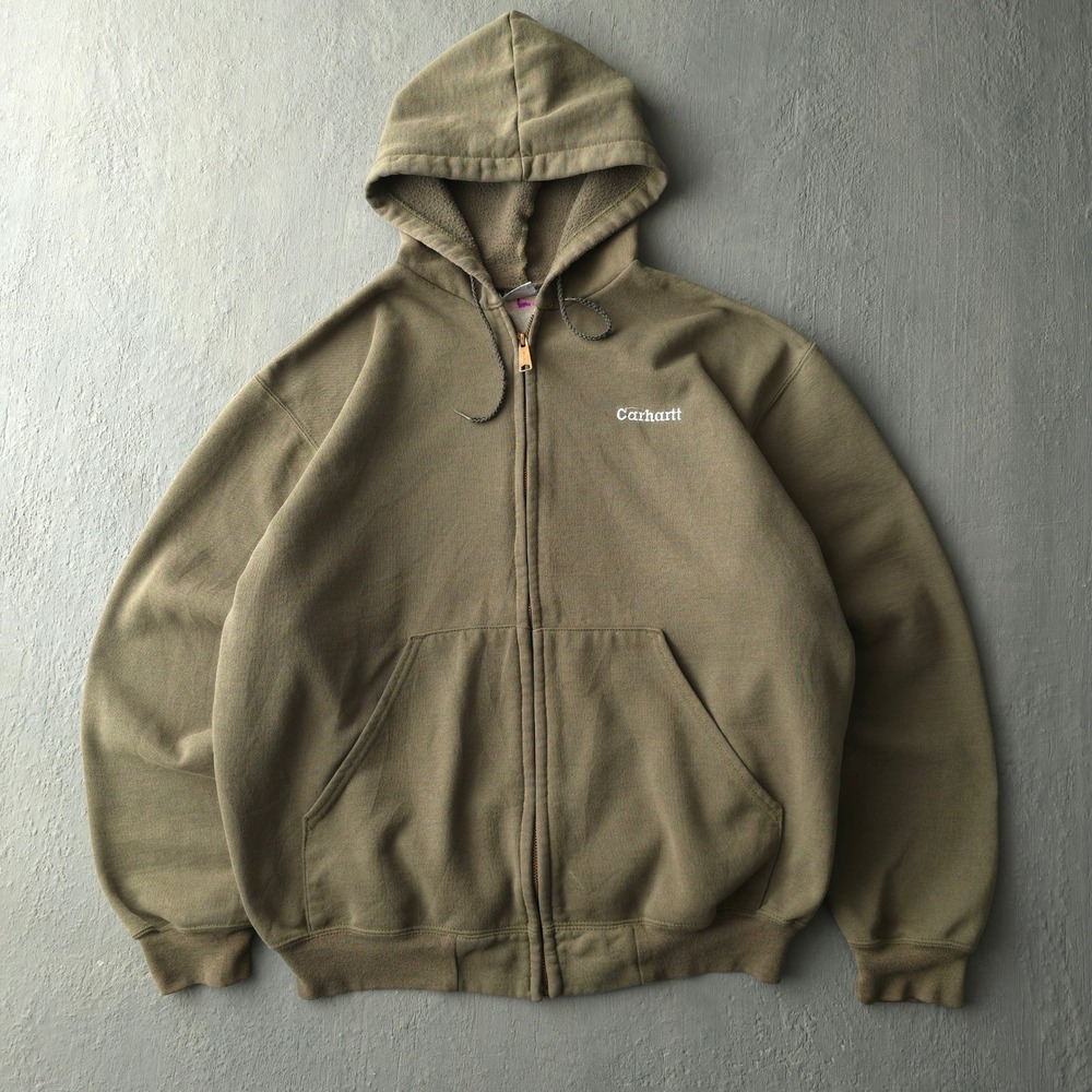 Vintage 2000s Carhartt Olive Green Full Zip Hoodie XL Embroidered Logo Mexico
